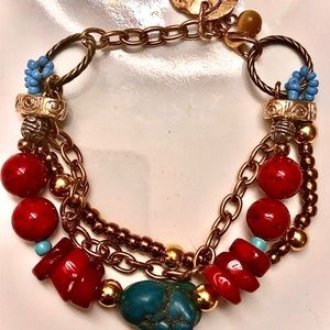 Women bracelet 7 in coral and turquoise